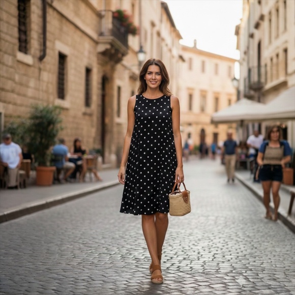 Lauren Ralph Lauren Women's Black and White Polka Dot Midi Dress. Size 10. - Picture 2 of 7